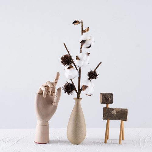 Gyapot dekor ág, 4 fejes, 49cm magas