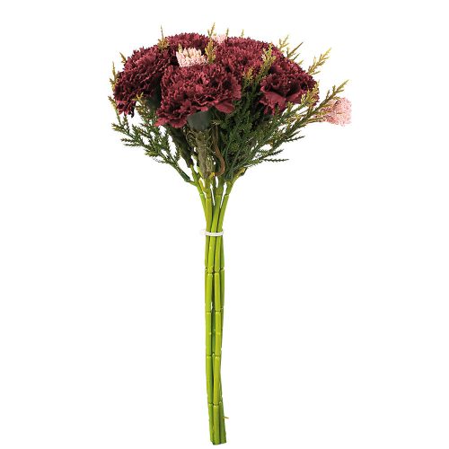 Szegfű selyemvirág csokor, magasság 32cm, csokor átmérő:15cm, szegfűfej átmérő:6cm, 7 szálas - Bordó