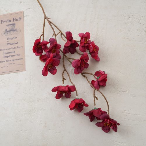 Barackvirág selyemvirág ág, 84cm - Sötétvörös