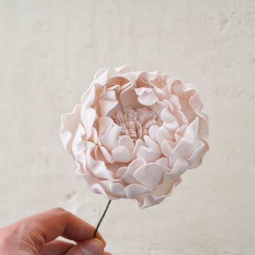 Peonia selyemvirág szál, 26cm - Sötét bézs