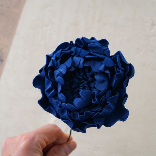 Peonia selyemvirág szál, 26cm - Sötétkék