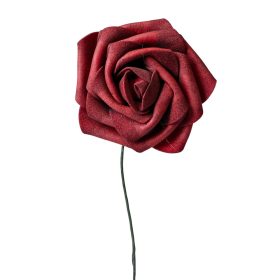 Rózsa selyemvirág szál, 23cm - Bordó