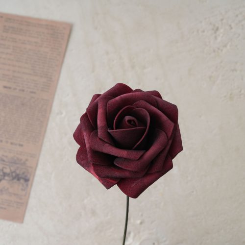 Rózsa selyemvirág szál, 23cm - Bordó