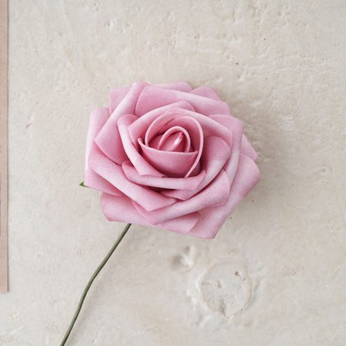 Rózsa selyemvirág szál, 23cm - Rózsaszín