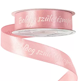   "Boldog Születésnapot!" feliratos szatén szalag 20mm x 20m - Mályva