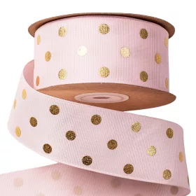   Arany pöttyös ripsz szalag 38mm x 20m - Világos rózsaszín