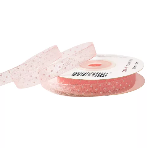 Pöttyös organza szalag 10mm x 20m - Púder rózsaszín