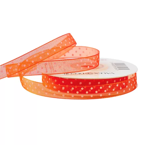 Pöttyös organza szalag 10mm x 20m - Sötétnarancssárga