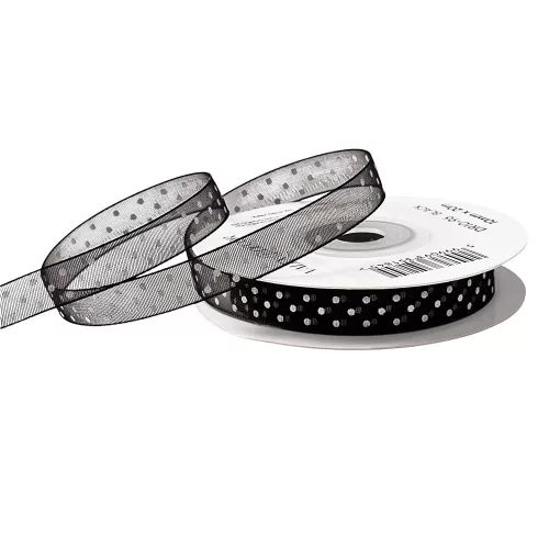 Pöttyös organza szalag 10mm x 20m - Fekete