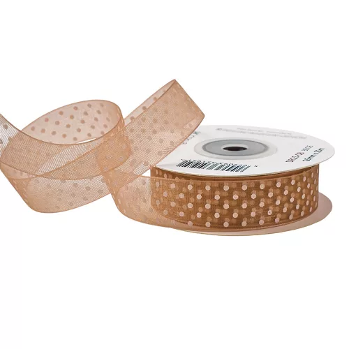 Pöttyös organza szalag 20mm x 20m - Bézs