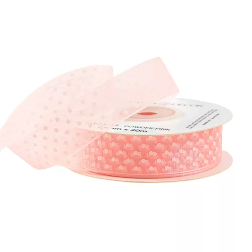 Pöttyös organza szalag 20mm x 20m - Púder rózsaszín