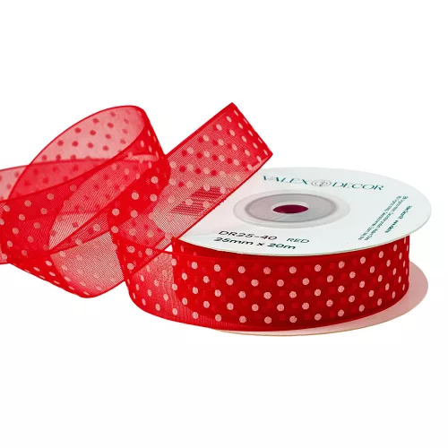 Pöttyös organza szalag 20mm x 20m - Piros