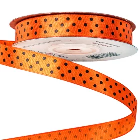  Fekete pöttyös szatén szalag 12mm x 20m - Sötét narancssárga