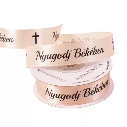 "Nyugodj Békében" feliratos szatén gyász szalag 20mm x 20m - Pezsgő
