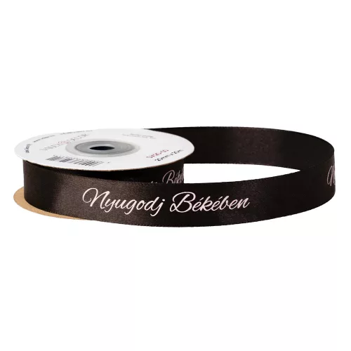 "Nyugodj Békében" feliratos szatén gyász szalag 20mm x 20m - Fekete