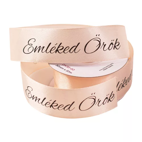 "Emléked Örök" feliratos szatén gyász szalag 30mm x 20m - Pezsgő