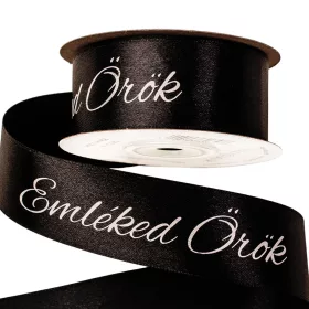   "Emléked Örök" feliratos szatén gyász szalag 30mm x 20m - Fekete