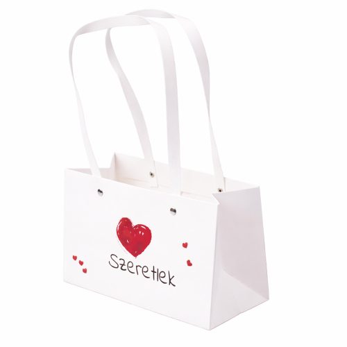 10db. "Szeretlek" feliratos virág táska 22(h) x 10.5(sz) x 13.5(m) cm