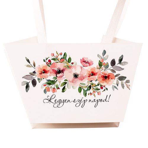 10db."Legyen szép napod!" feliratos virág táska 20(h) x 12(sz) x 12(m) cm 