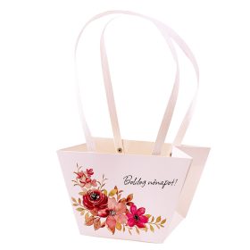   10db."Boldog nőnapot!" feliratos virág táska 20(h) x 12(sz) x 12(m) cm 