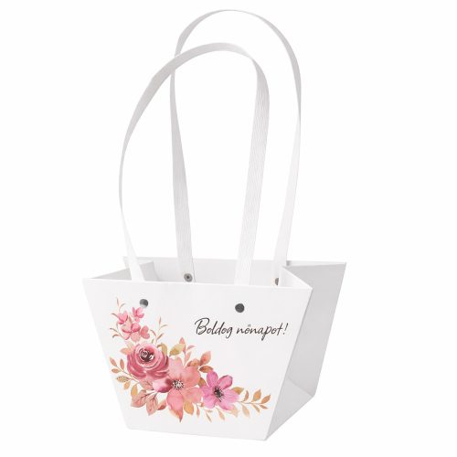 10db."Boldog nőnapot!" feliratos virág táska 20(h) x 12(sz) x 12(m) cm 
