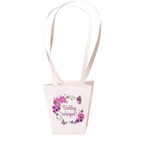   10db. "Boldog nőnapot!" feliratos virág táska 12(h) x 8(sz) x 12.5(m) cm