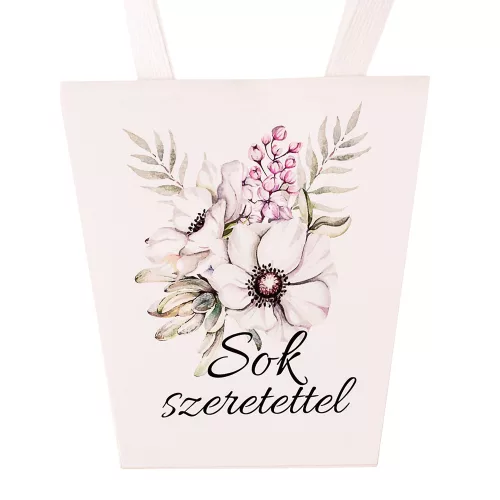 10db. "Sok szeretettel" feliratos virág táska 12(h) x 8(sz) x 12.5(m) cm