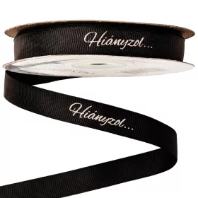   "Hiányzol…" feliratos ripsz szalag 12mm x 20m - Fekete