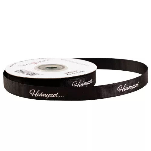 "Hiányzol…" feliratos ripsz szalag 12mm x 20m - Fekete
