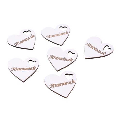 6db. "Mamának" feliratos fa szívecske 5cm - Fehér