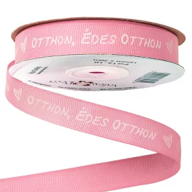   "Otthon, Édes Otthon" feliratos ripsz szalag 16mm x 20m - Rózsaszín