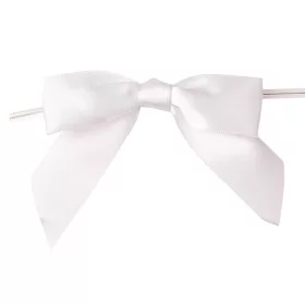   Szatén szalag masni, kb. 9 x 7cm, burkolt rögzítő dróttal a hátulján, 10db. - Fehér