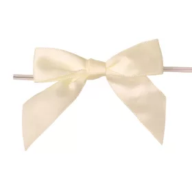   Szatén szalag masni, kb. 9 x 7cm, burkolt rögzítő dróttal a hátulján, 10db. - Ekrü