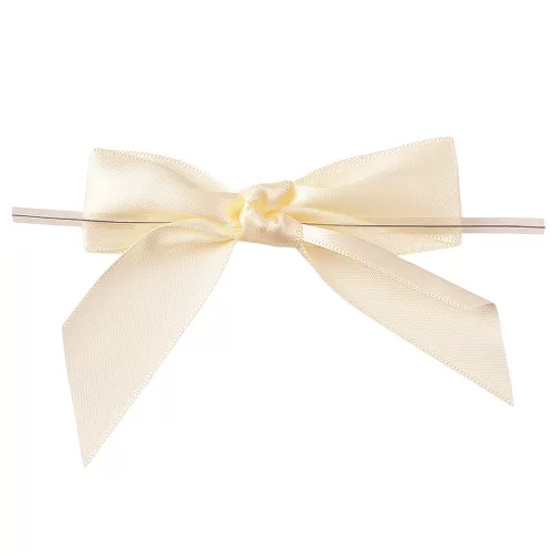Szatén szalag masni, kb. 9 x 7cm, burkolt rögzítő dróttal a hátulján, 10db. - Ekrü