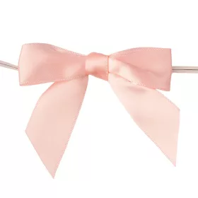   Szatén szalag masni, kb. 9 x 7cm, burkolt rögzítő dróttal a hátulján, 10db. - Púder rózsaszín