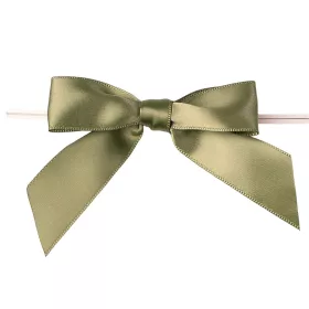   Szatén szalag masni, kb. 9 x 7cm, burkolt rögzítő dróttal a hátulján, 10db. - Mohazöld