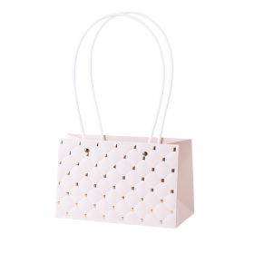   10db. dombornyomott virág-ajándék táska 22(h) x 10.5(sz) x 13.5(m) cm - Fehér/Arany