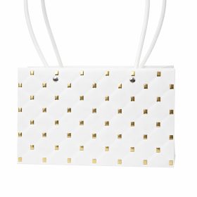   10db. dombornyomott virág-ajándék táska 22(h) x 10.5(sz) x 13.5(m) cm - Fehér/Arany