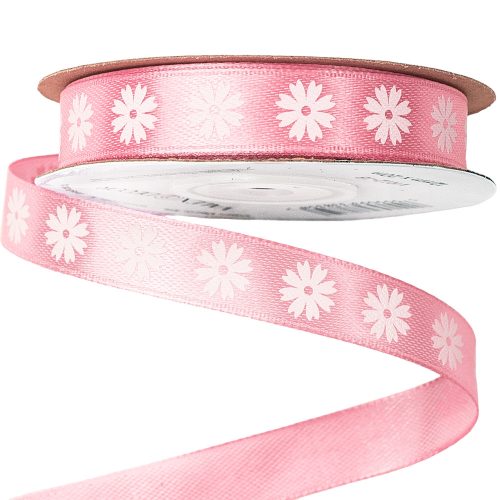 Floral satin ribbon 12mm x 20m - Pink