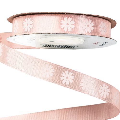 Floral satin ribbon 12mm x 20m - Powder pink