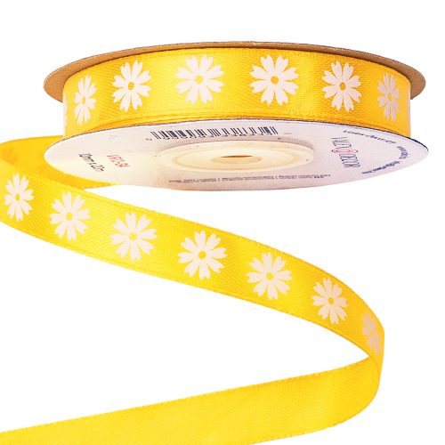 Floral satin ribbon 12mm x 20m - Dark lemon yellow