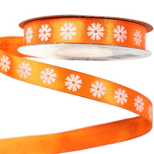 Floral satin ribbon 12mm x 20m - Dark orange