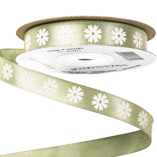 Floral satin ribbon 12mm x 20m - Vintage green