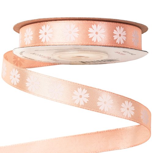 Floral satin ribbon 12mm x 20m - Peach