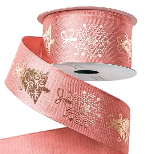 Christmas tree ribbon with wire border 38mm x 6.4m - Powder beige