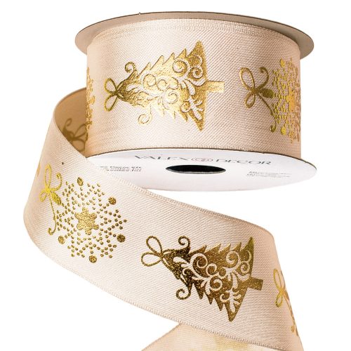 Christmas tree ribbon with wire border 38mm x 6.4m - Cream